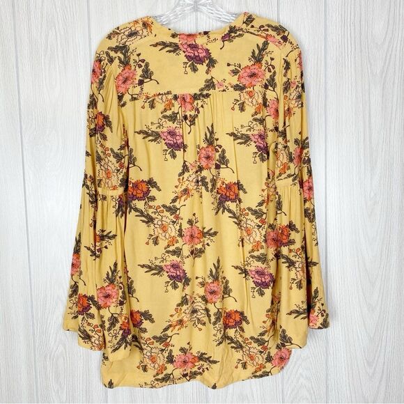 Free People | Marigold Yellow Floral Bell Sleeve Tunic Size Small - Picture 2 of 14